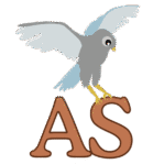 An owl perched on the letters AS